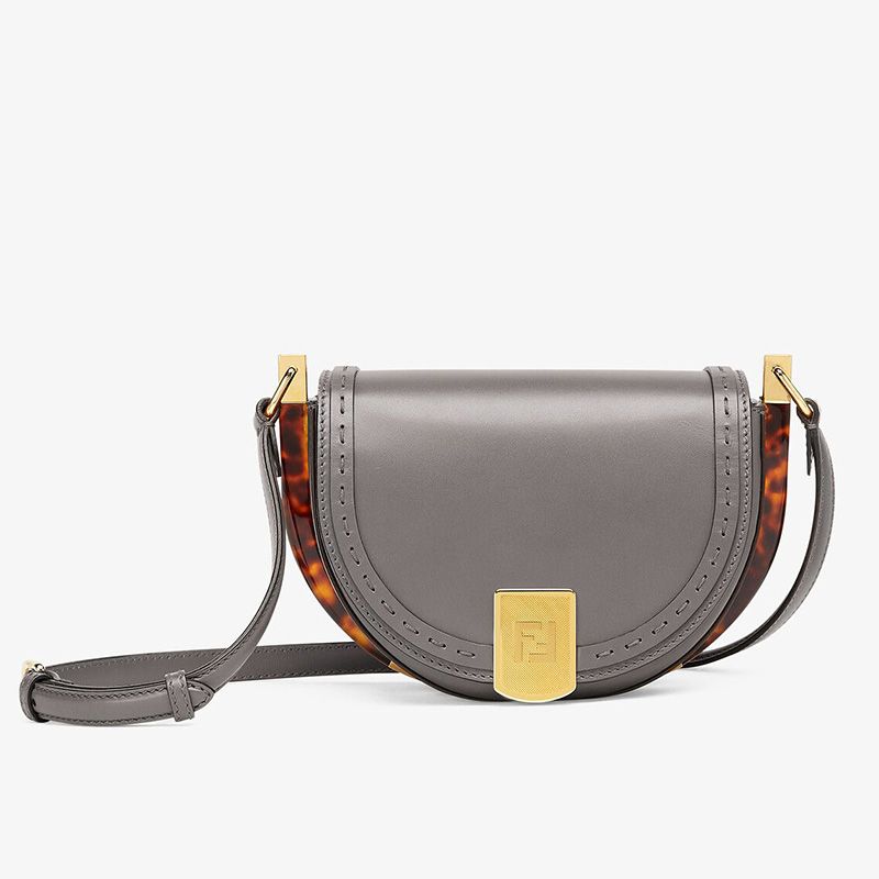 Affordable Fendi Moonlight Bag In ROMA Logo Calf Leather Grey