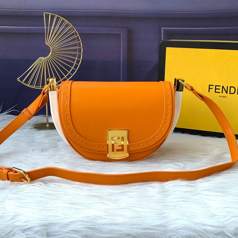 Affordable Fendi Moonlight Bag In ROMA Logo Calf Leather Orange