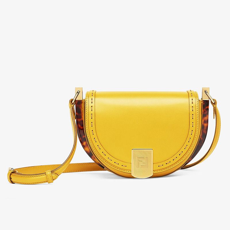 Affordable Fendi Moonlight Bag In ROMA Logo Calf Leather Yellow