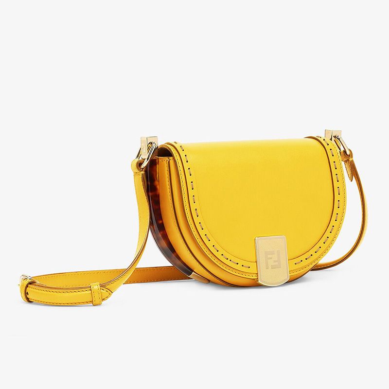 Affordable Fendi Moonlight Bag In ROMA Logo Calf Leather Yellow