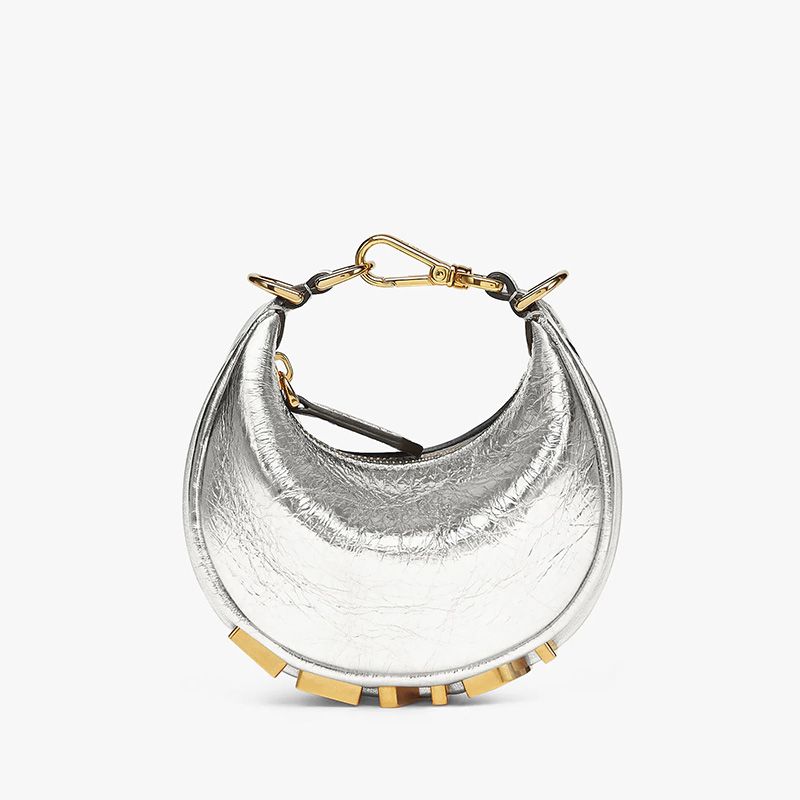 Affordable Fendi Nano Fendigraphy Hobo Bag In Calf Leather Silver