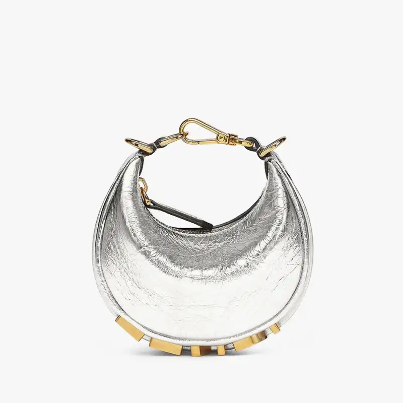 Affordable Fendi Nano Fendigraphy Hobo Bag In Calf Leather Silver