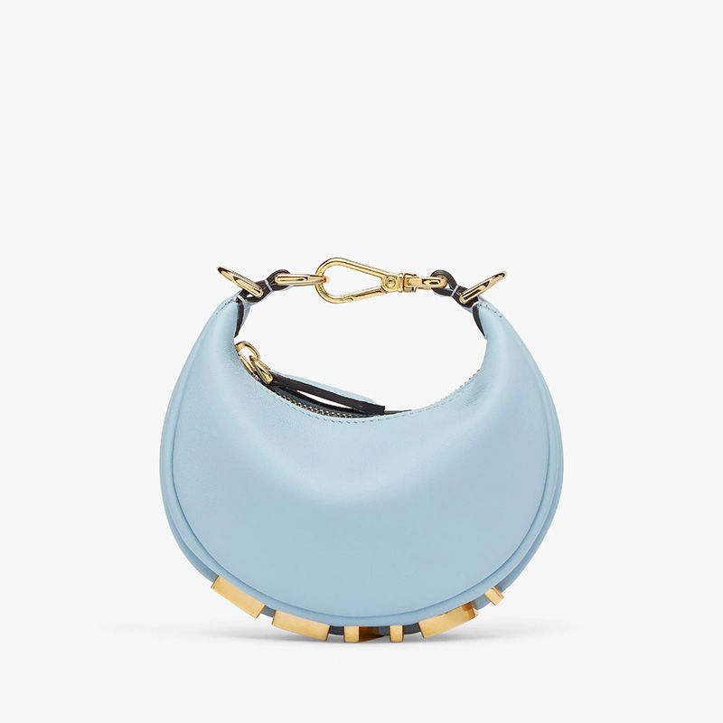 Affordable Fendi Nano Fendigraphy Hobo Bag In Calf Leather Sky Blue