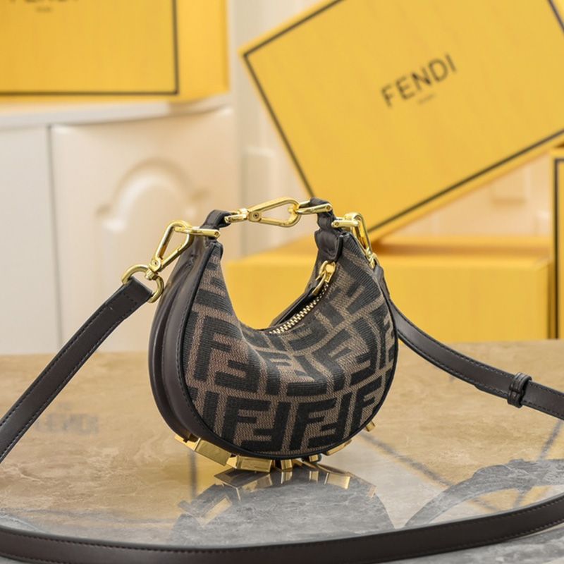 Affordable Fendi Nano Fendigraphy Hobo Bag In FF Motif Fabric Brown