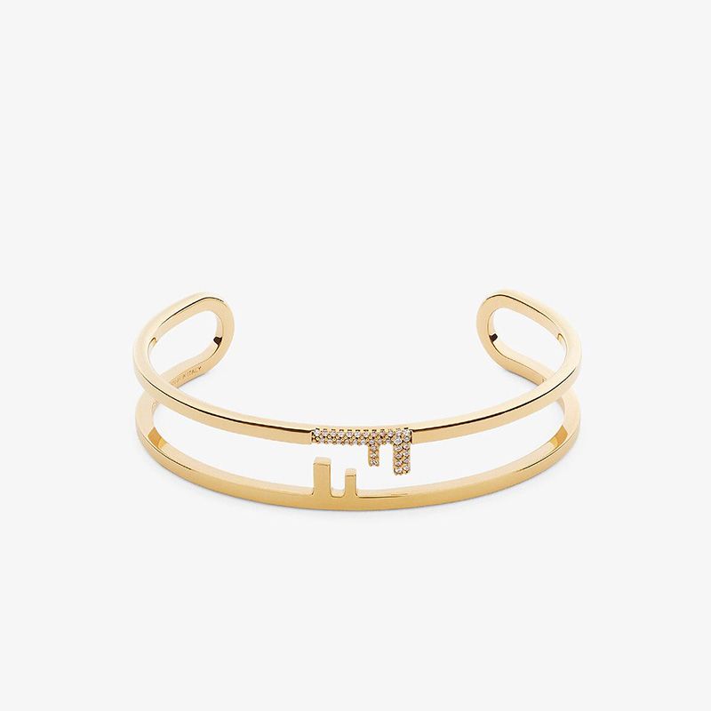 Affordable Fendi O'Lock Bangle Bracelet In Metal with Crystals Gold