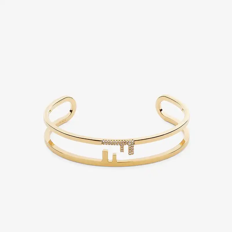 Fendi O'Lock Bangle Bracelet In Metal with Crystals Gold