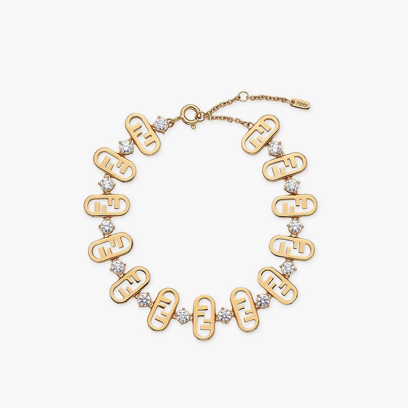 Affordable Fendi O'Lock Chain Bracelet In Metal with Crystals Gold