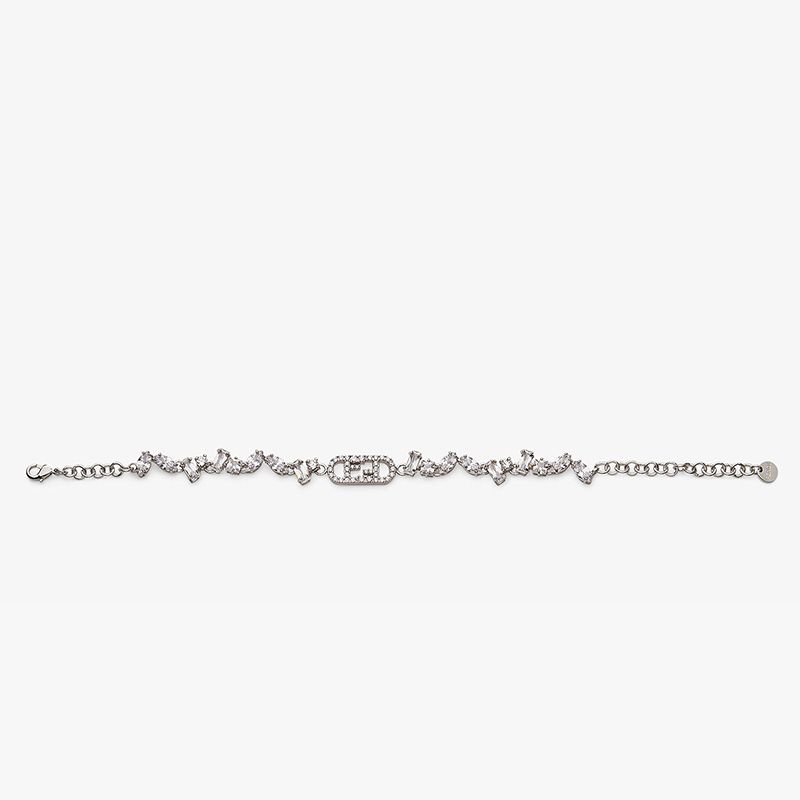 Affordable Fendi O'Lock Chain Bracelet In Metal with Geometric Crystals Palladium