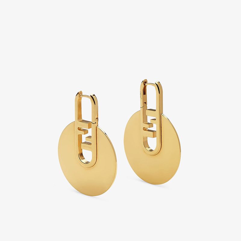 Affordable Fendi O'Lock Circular Earrings In Metal Gold