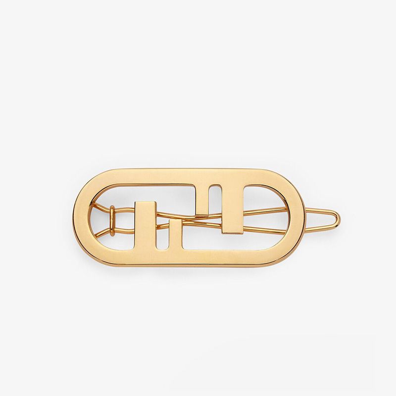 Affordable Fendi O'Lock Hair Clip In Metal Gold