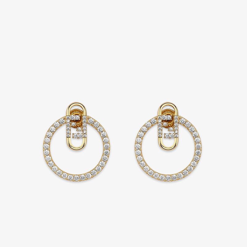 Affordable Fendi O'Lock Hoop Earrings In Crystals Metal Gold