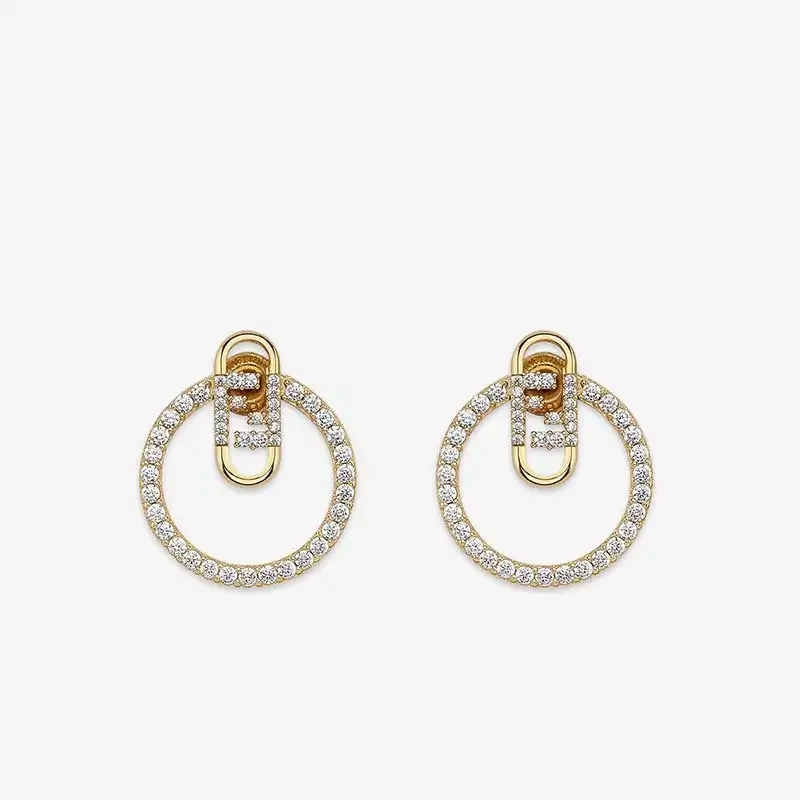 Fendi O'Lock Hoop Earrings In Crystals Metal Gold