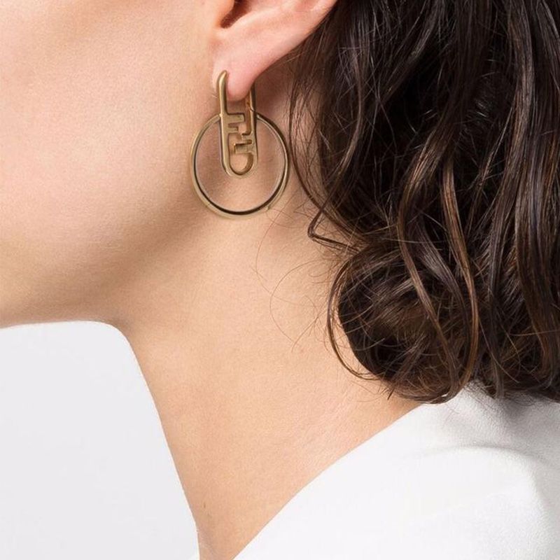 Affordable Fendi O'Lock Hoop Earrings In Metal Gold