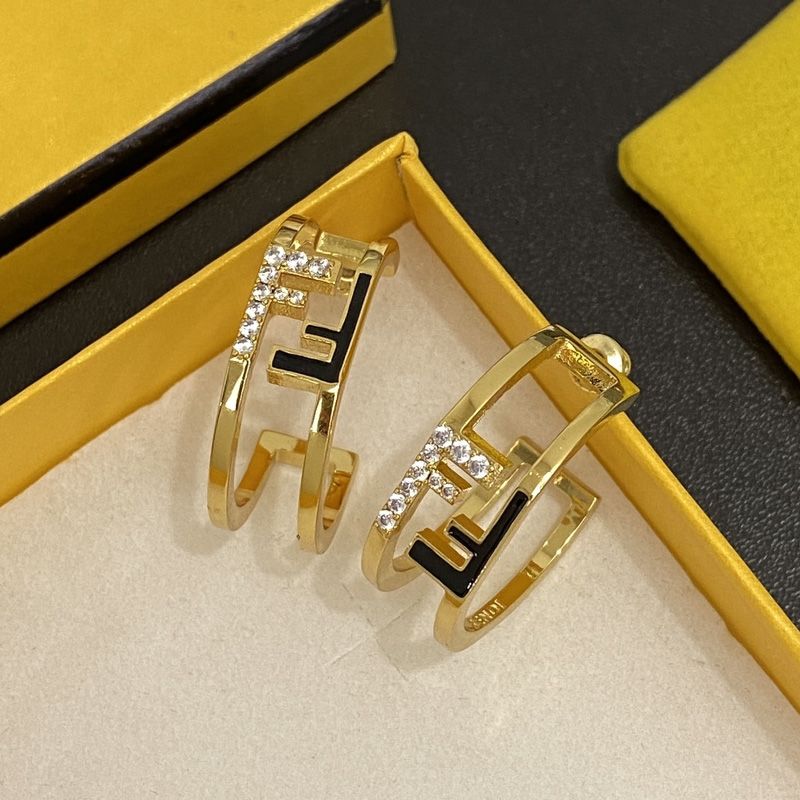 Affordable Fendi O'Lock Hoop Earrings In Metal with Crystals and Enamel Gold Black