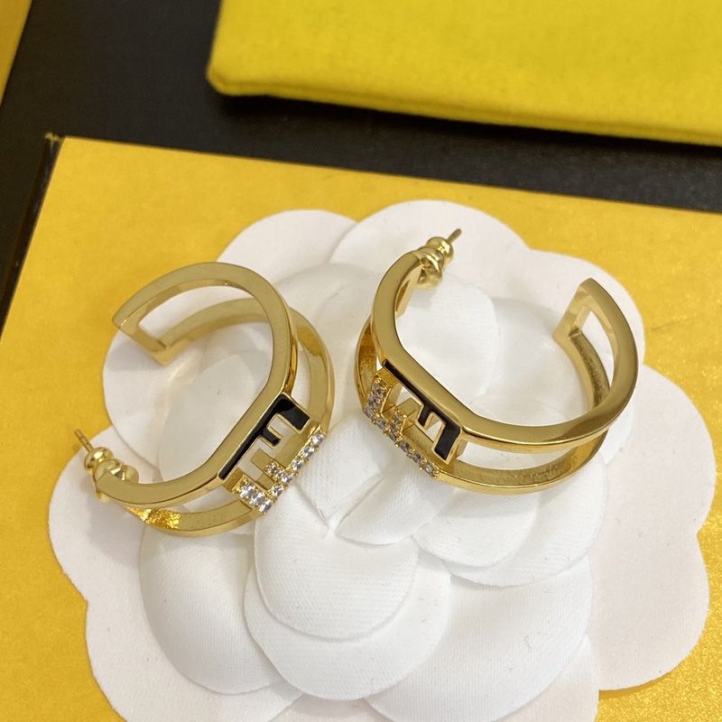 Affordable Fendi O'Lock Hoop Earrings In Metal with Crystals and Enamel Gold Black