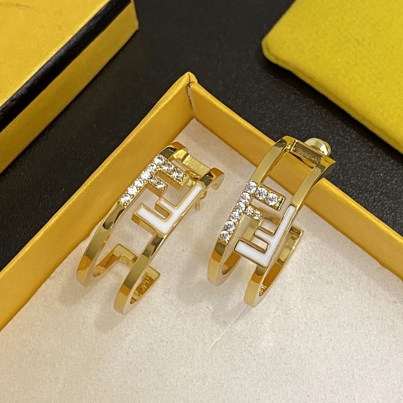 Affordable Fendi O'Lock Hoop Earrings In Metal with Crystals and Enamel Gold White