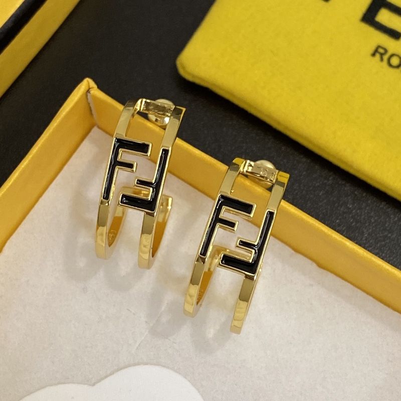 Affordable Fendi O'Lock Hoop Earrings In Metal with Enamel Gold Black