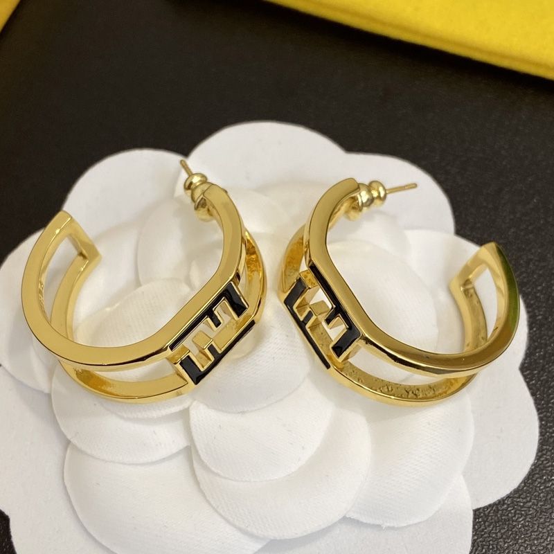 Affordable Fendi O'Lock Hoop Earrings In Metal with Enamel Gold Black