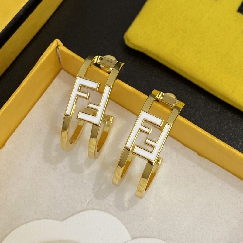 Affordable Fendi O'Lock Hoop Earrings In Metal with Enamel Gold White