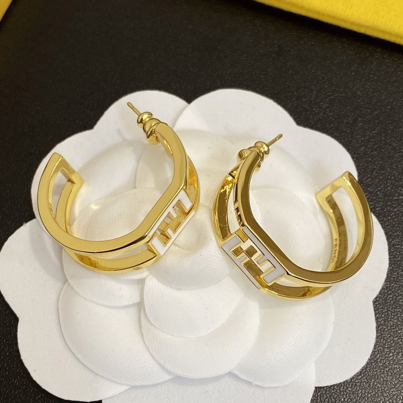 Affordable Fendi O'Lock Hoop Earrings In Metal with Enamel Gold White