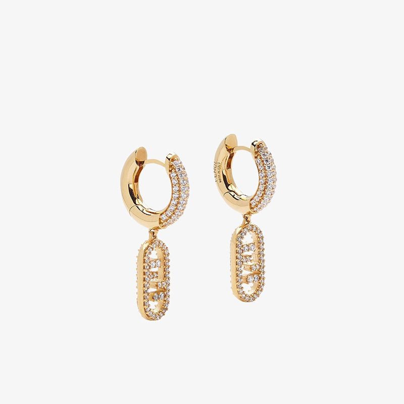 Affordable Fendi O'Lock Hoop Pendant Earrings In Crystals Metal Gold