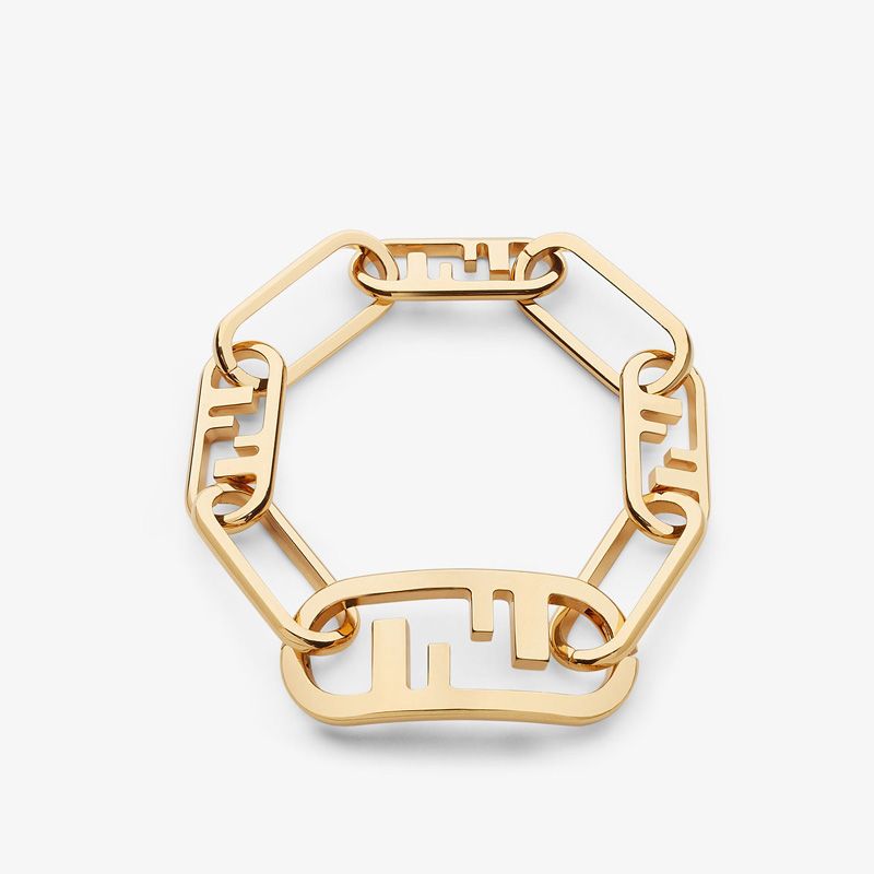 Affordable Fendi O'Lock Mesh Bracelet In Metal Gold