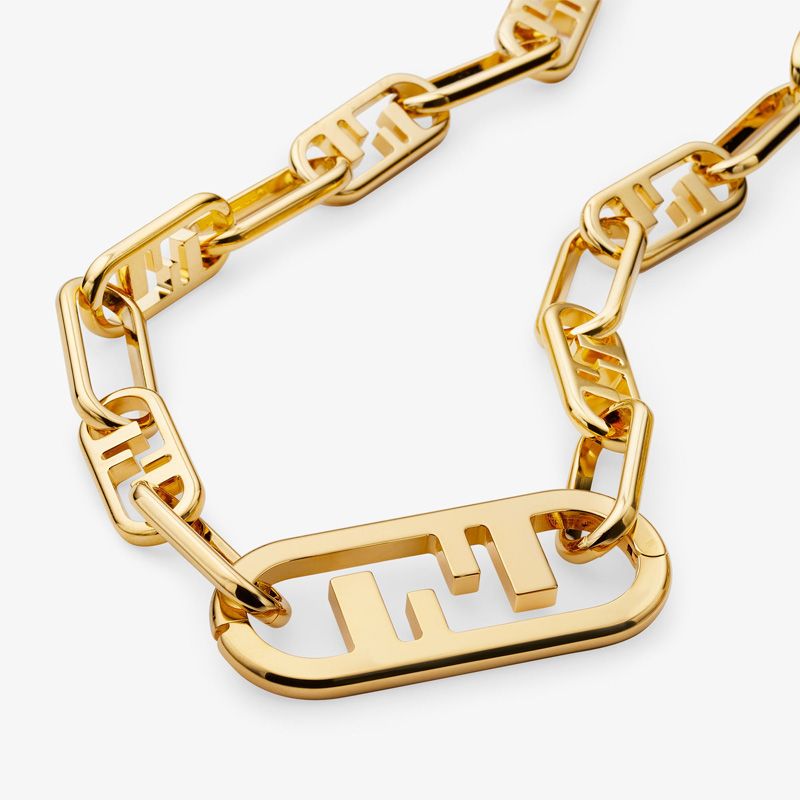 Affordable Fendi O'Lock Mesh Choker In Metal Gold