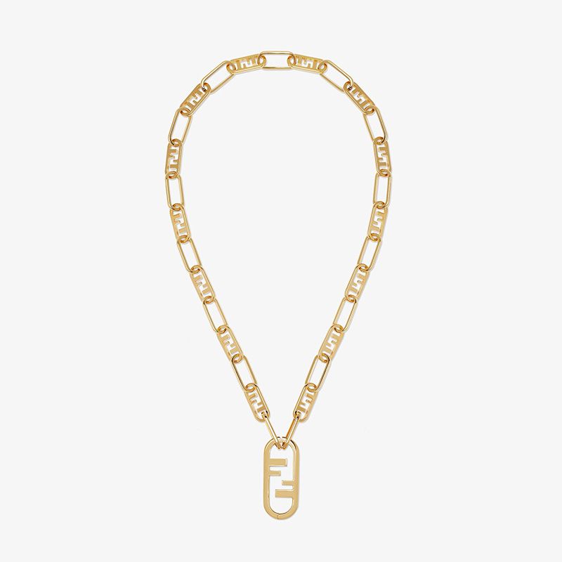 Affordable Fendi O'Lock Mesh Necklace In Metal Gold