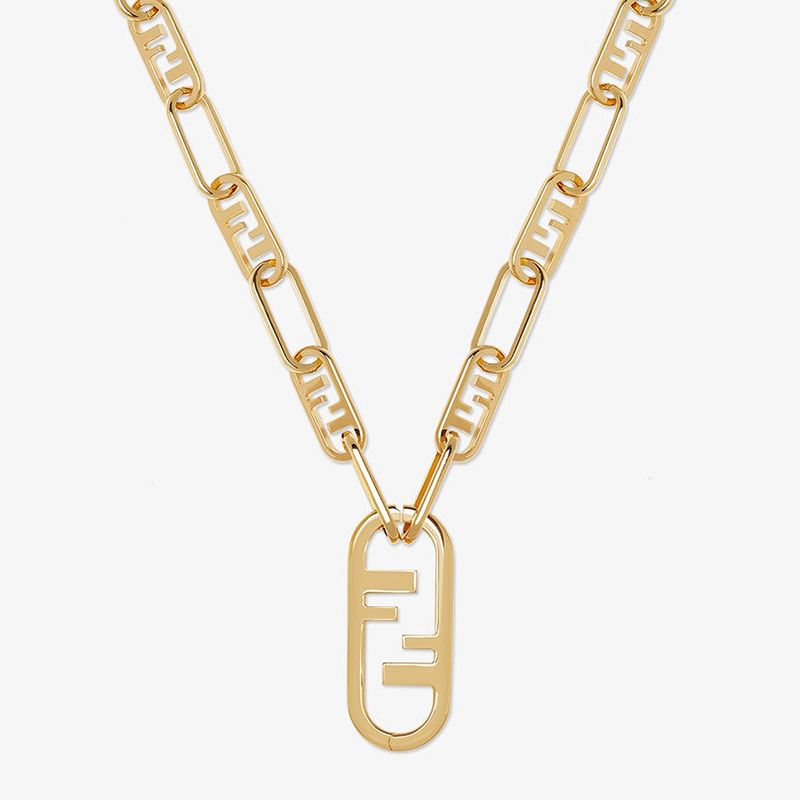 Affordable Fendi O'Lock Mesh Necklace In Metal Gold