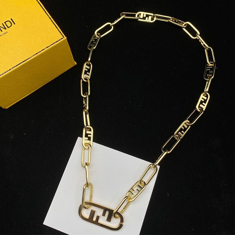 Affordable Fendi O'Lock Mesh Necklace In Metal Gold