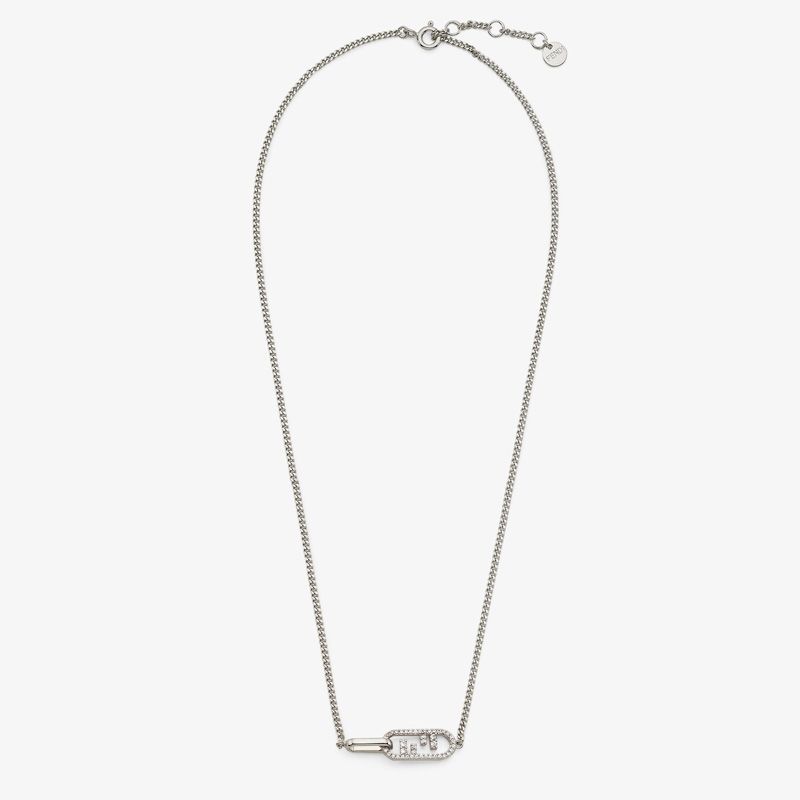 Affordable Fendi O'Lock Necklace In Metal with Crystals Palladium