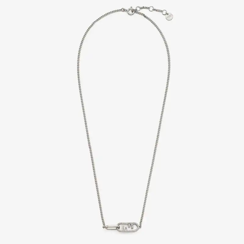 HOT Fendi O'Lock Necklace In Metal with Crystals Palladium