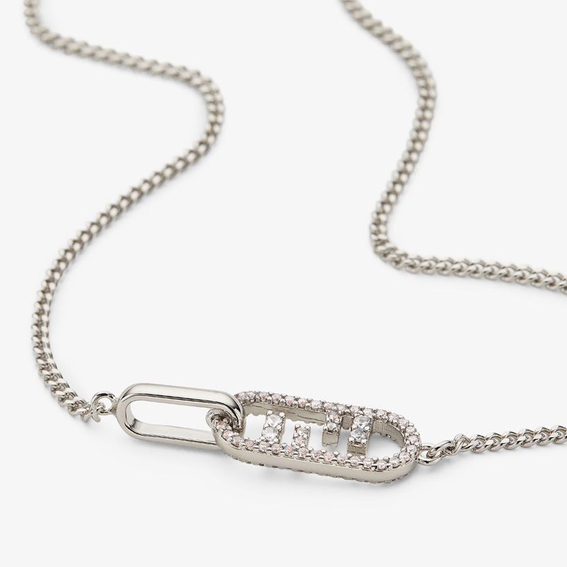 Affordable Fendi O'Lock Necklace In Metal with Crystals Palladium