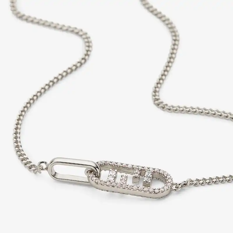 Affordable Fendi O'Lock Necklace In Metal with Crystals Palladium HOT SALE