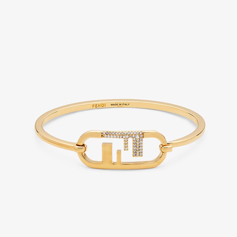 Affordable Fendi O'Lock Oval Bracelet In Metal with Crystals Gold