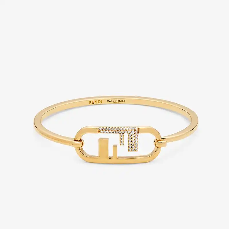 Fendi O'Lock Oval Bracelet In Metal with Crystals Gold