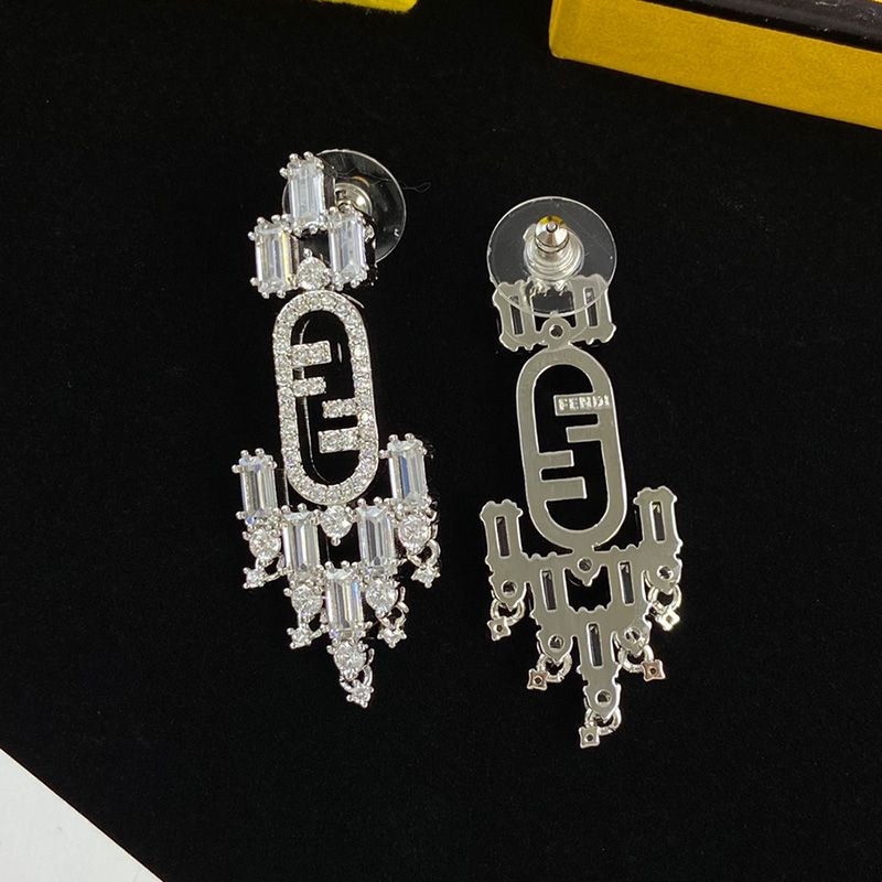 Affordable Fendi O'Lock Pendant Earrings In Metal with Geometric Crystals Palladium