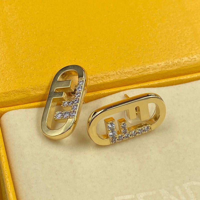 Affordable Fendi O'Lock Stud Earrings In Metal with Crystals Gold