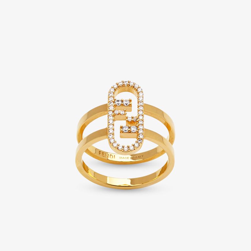 Affordable Fendi O'Lock Wide-band Ring In Metal with Crystals Gold