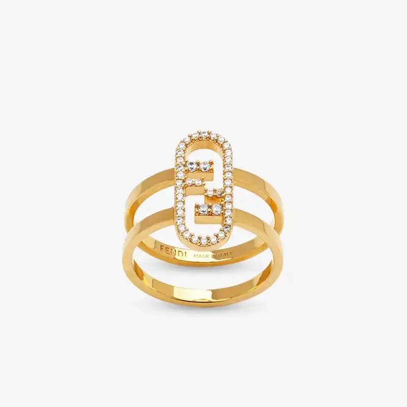 Fendi O'Lock Wide-band Ring In Metal with Crystals Gold