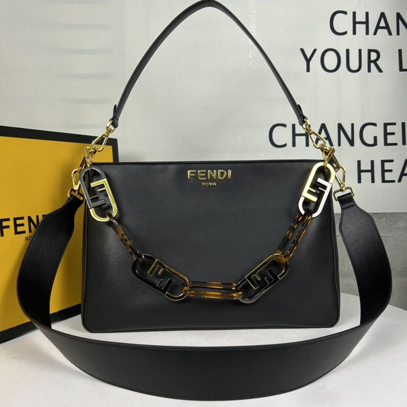 Affordable Fendi O'Lock Zip Shoulder Bag In Calf Leather Black