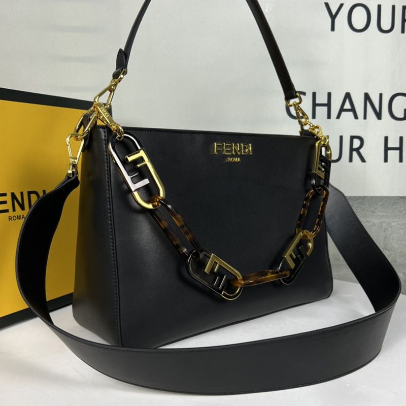 Affordable Fendi O'Lock Zip Shoulder Bag In Calf Leather Black