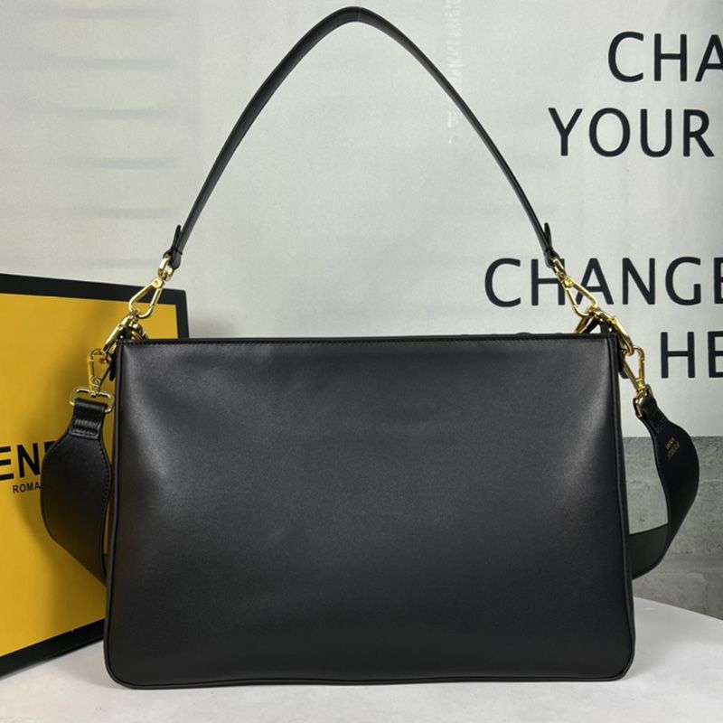 Affordable Fendi O'Lock Zip Shoulder Bag In Calf Leather Black