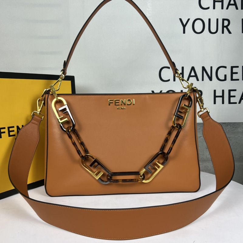 Affordable Fendi O'Lock Zip Shoulder Bag In Calf Leather Brown