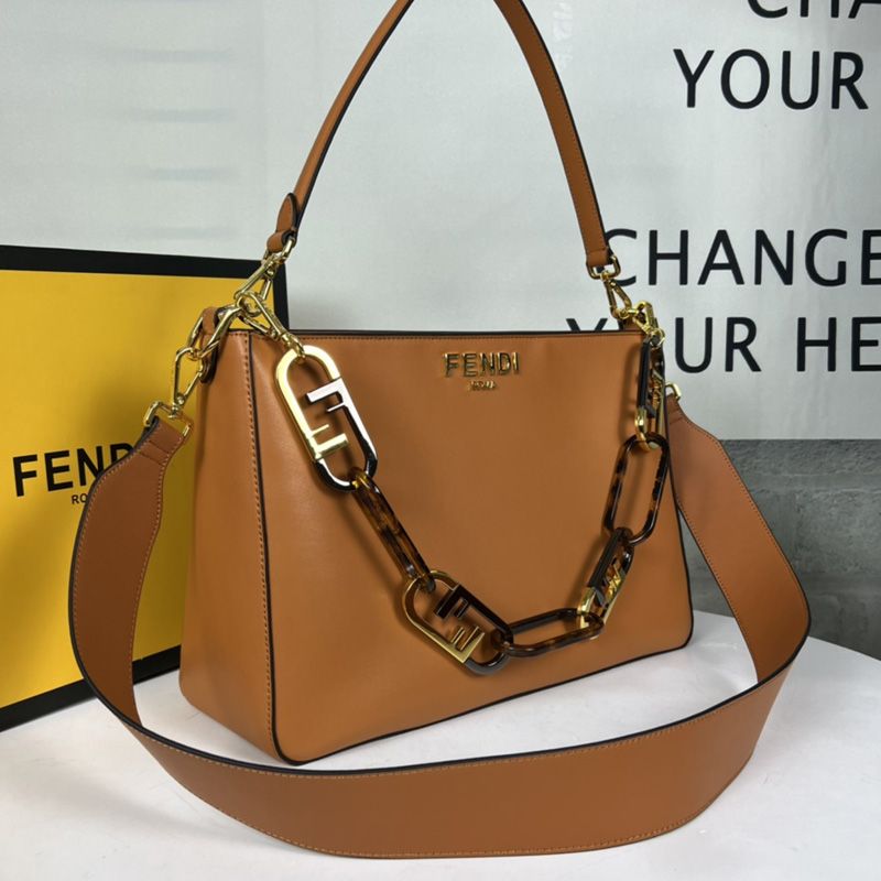 Affordable Fendi O'Lock Zip Shoulder Bag In Calf Leather Brown