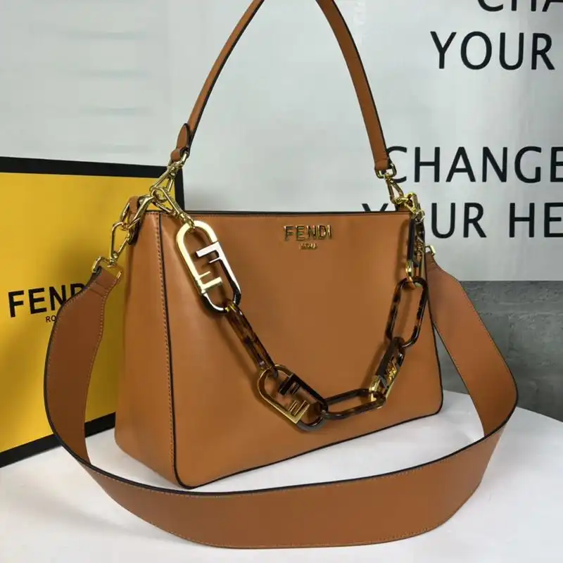 Cheap Fendi O'Lock Zip Shoulder Bag In Calf Leather Brown