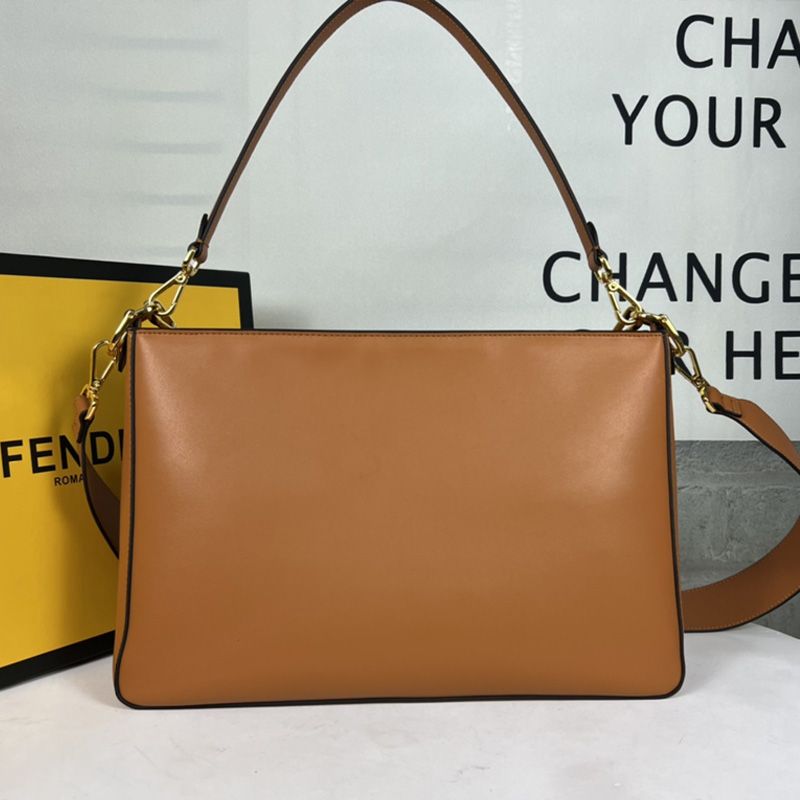 Affordable Fendi O'Lock Zip Shoulder Bag In Calf Leather Brown