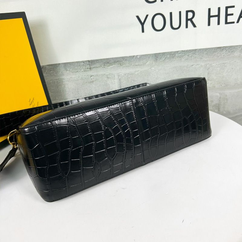 Affordable Fendi O'Lock Zip Shoulder Bag In Crocodile Leather Black