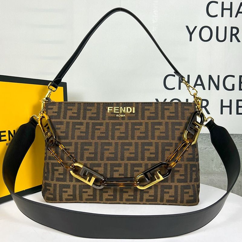 Affordable Fendi O'Lock Zip Shoulder Bag In FF Motif Fabric Brown