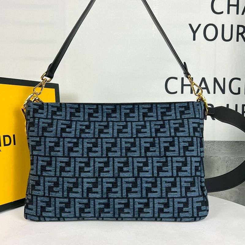 Affordable Fendi O'Lock Zip Shoulder Bag In FF Tapestry Fabric Blue